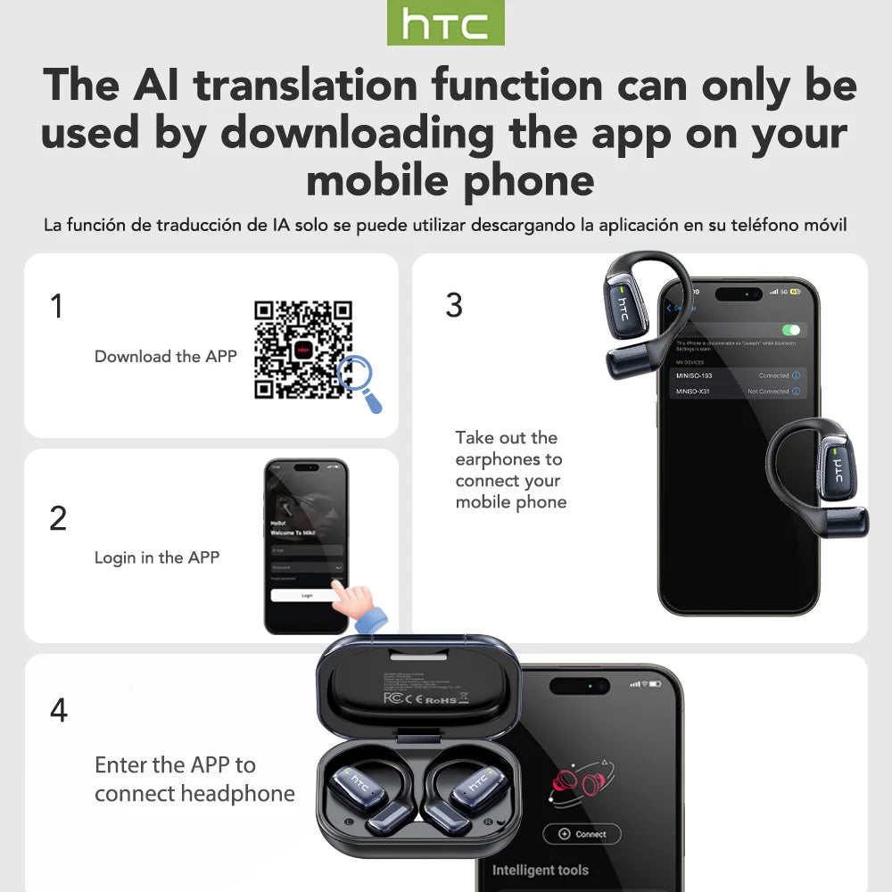 سماعات لاسلكية رياضية بمترجم ذكاء اصطناعي – سماعات بلوتوث بشاشة لمس LCD وميكروفون عالي الدقة | اختيار فان وير كود