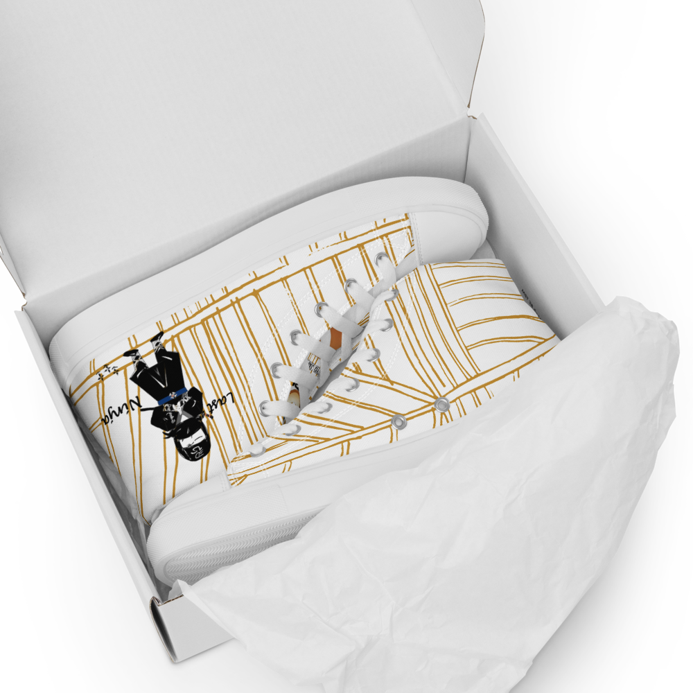 Men’s high top canvas shoes | Last ninja design (Yellow strip) | FunWearCode