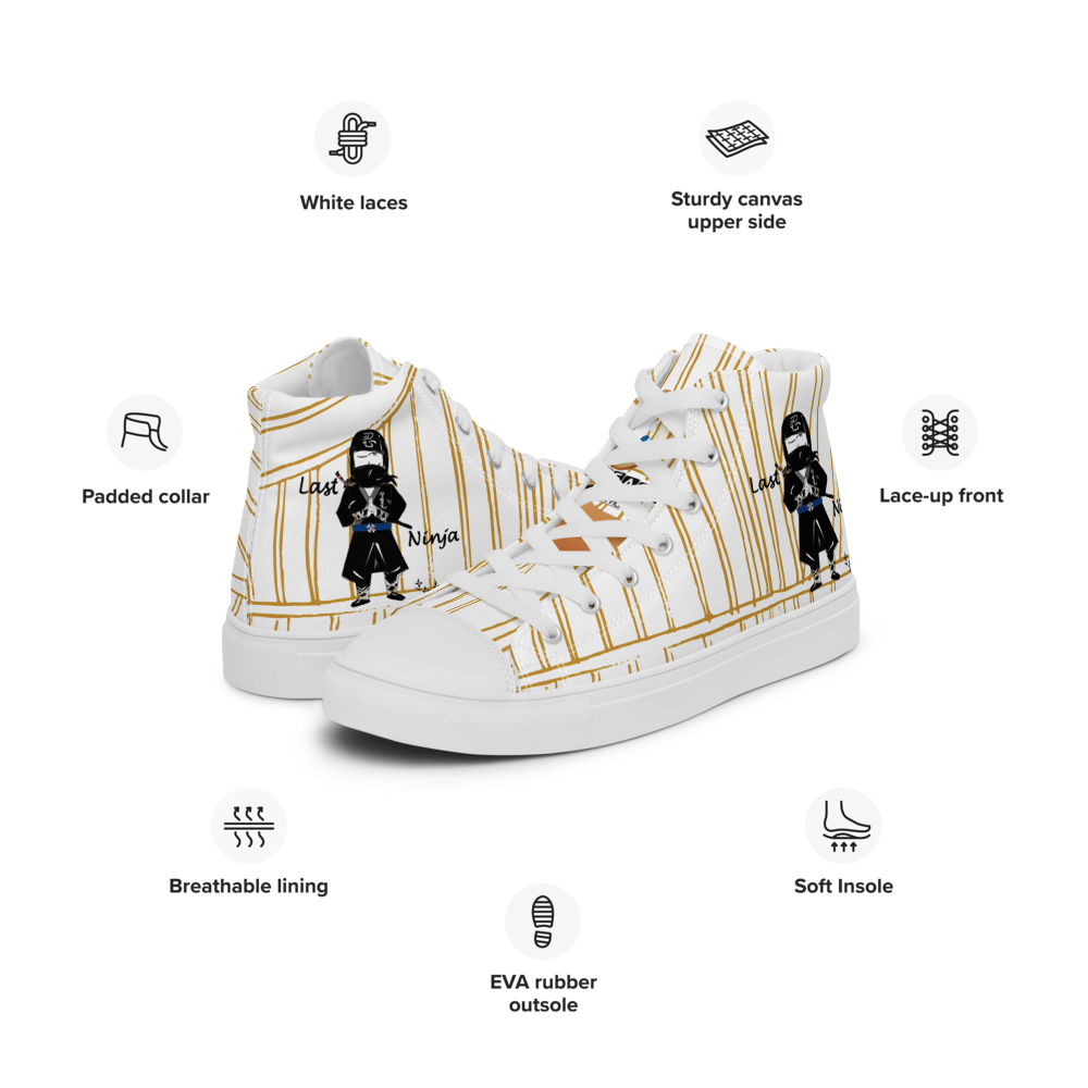Men’s high top canvas shoes | Last ninja design (Yellow strip) | FunWearCode