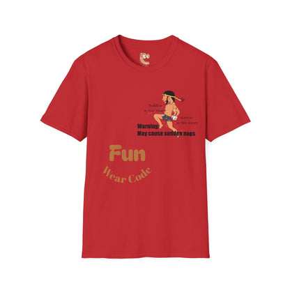 Red t-shirt with a Thai boxer graphic design and Fun Wear Code text on a white background