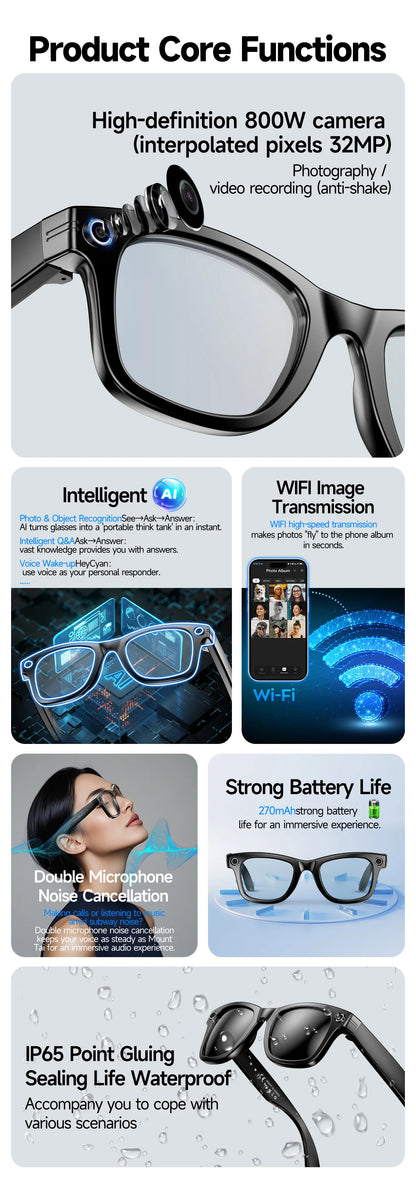 Upgraded Smart Sunglasses Unisex - Camera Video AI Interaction Translation Bluetooth Call | FunWearCode's Selection