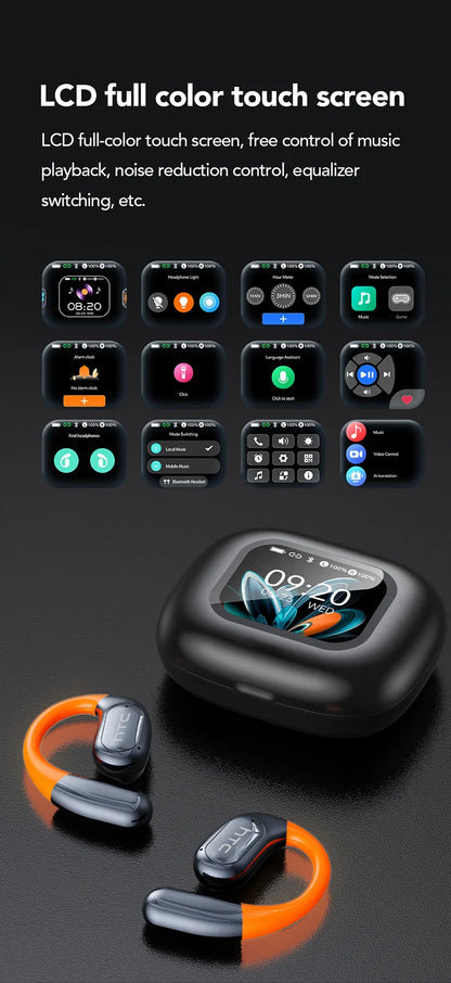 سماعات لاسلكية رياضية بمترجم ذكاء اصطناعي - شاشة لمس LCD وسماعة إضاءة خلفية | اختيار فان وير كود