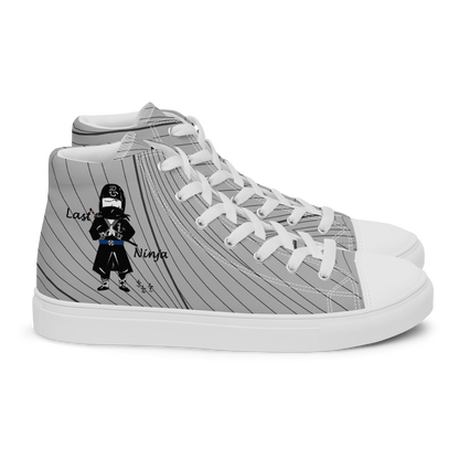Gray high-top sneaker with a playful ninja graphic design on a white background