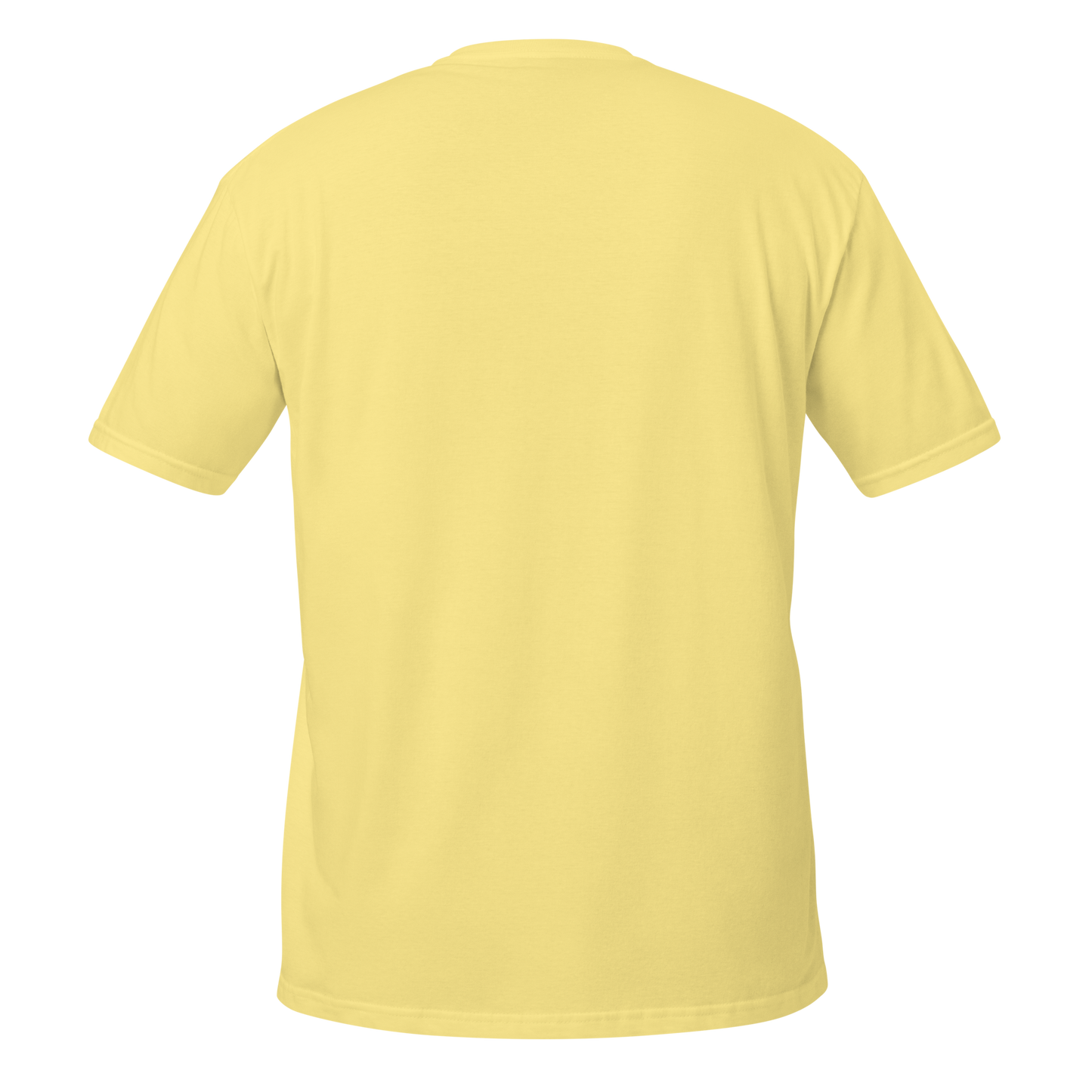 Back view of a yellow t-shirt on a white background