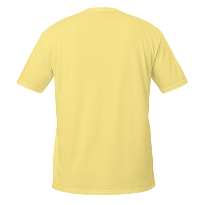 Back view of a yellow t-shirt on a white background