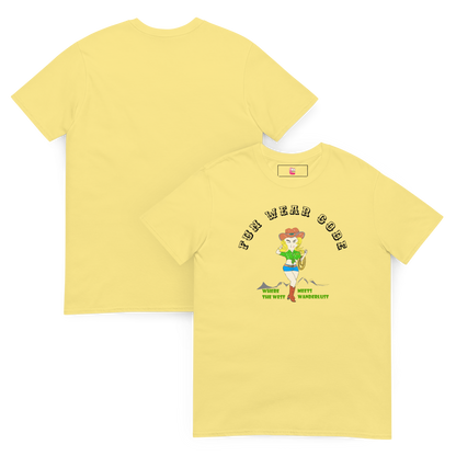 Yellow t-shirt with a cowgirl graphic design on a white background