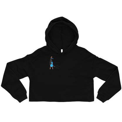 Front view of a black cropped hoodie with an American Indian woman graphic design on a white background